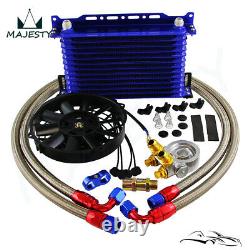 13 Row Oil Cooler Kit withThermostat Oil Filter Adapter Kit+7 Electric Fan Kit BL