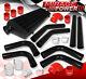 2.5 Black Piping Pipe Kit+Turbo Intercooler+Silicone Couplers Red+T-Bolt Clamp