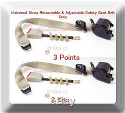 2 Kits Universal Strap Retractable & Adjustable Safety Seat Belt Beige 3 Point